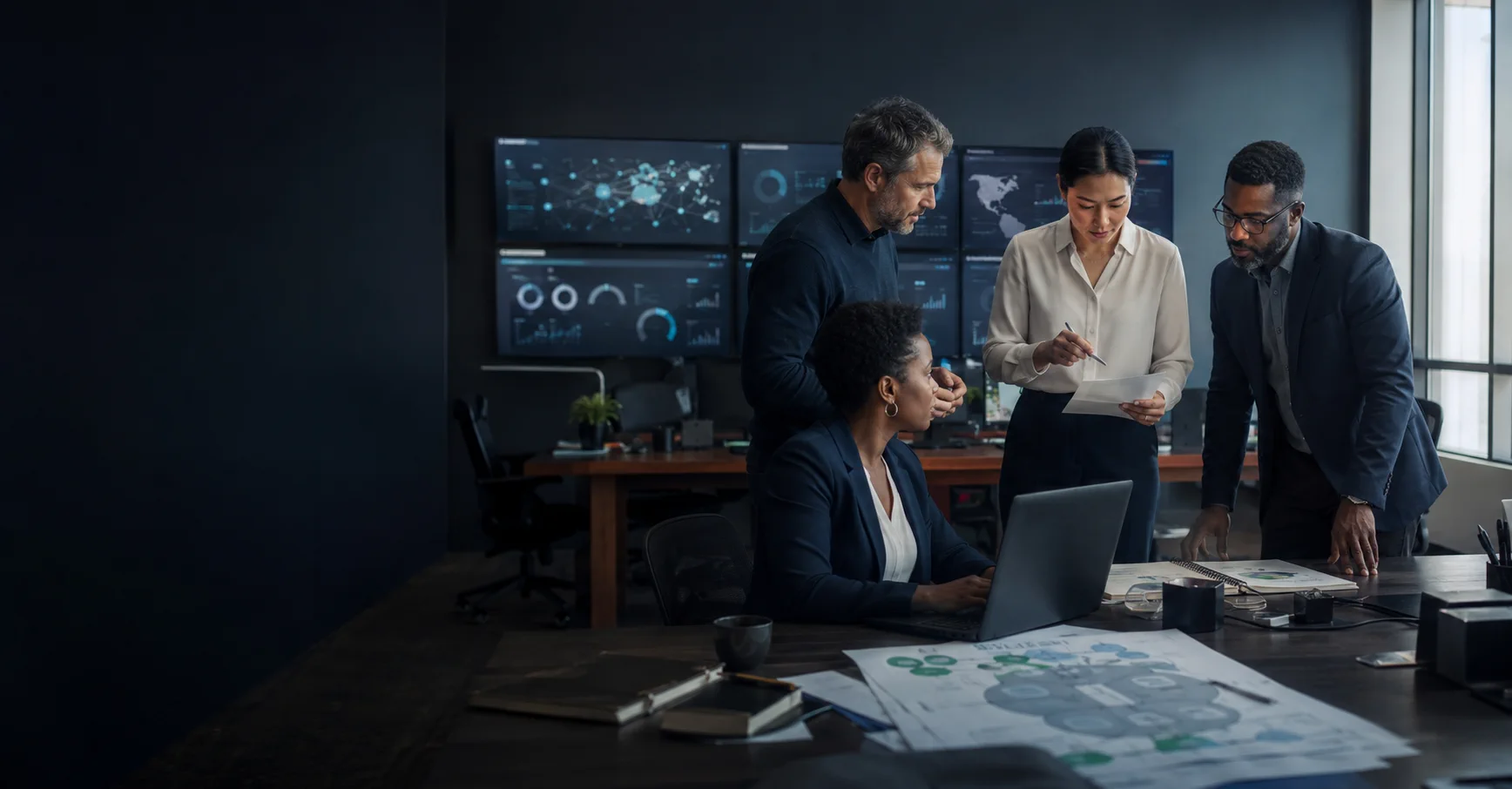 Experienced operations and AI professionals reviewing a workflow together